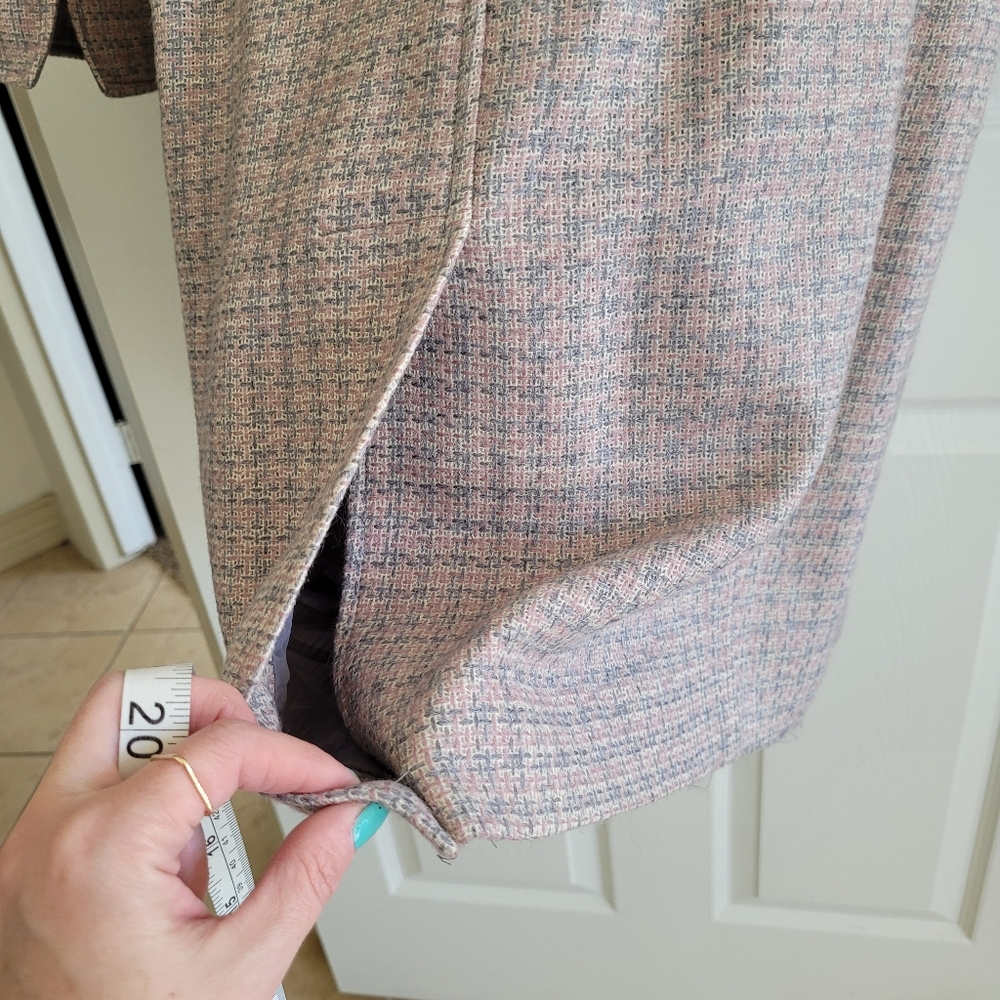 100% Wool Pink Plaid Duster Trench Car Jacket Size 6 By Harve Benard - Picture 11 of 12